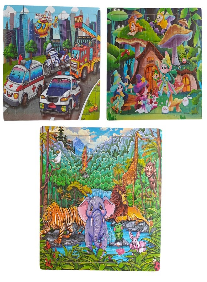 IndusBay® Set of 3, Jigsaw Puzzles for Kids 60 Pieces Per Puzzle, Multi Cartoon Theme Children Learning Preschool Educational Toys for Boys and Girls, Multicolor - Image 1